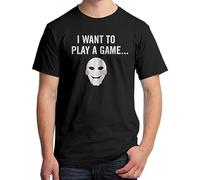 Pure Cotton Tees I Want to Play A Game Graphic T-Shirt Jigsaw from The Saw Movies Design L