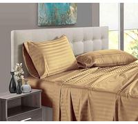 Pure Dreams Parure de lit 7 pièces 100 % coton empereur, 1000 fils au pouce carré, drap-housse (35 cm), drap plat, housse de couette et 4 taies d'oreiller - Rayures taupe