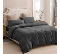 Pure Era Ensemble de housse de couette en jersey 100 % coton T-shirt super doux et confortable, ensemble de literie 3 pièces avec fermeture éclair (gris profond uni, grand lit, 228,6 x 228,6 cm)