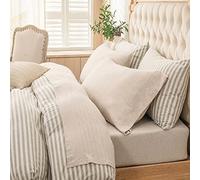 PURE ERA Parure de lit 4 pièces en Jersey 100% Coton chiné, Super Doux, Confortable, Respirant, Convient aux Matelas jusqu'à 50,8 cm de Profondeur (Beige chiné, Grand lit)