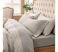 Pure Era Parure de lit 4 pièces en Jersey 100% Coton chiné, Super Doux, Confortable, Respirant, Convient aux Matelas jusqu'à 50,8 cm de Profondeur, Gris Clair, Grand lit