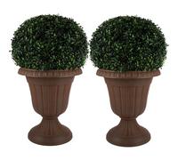 Pure Garden Outdoor Planter 2-Pack - 16x18-Inch Urn Planters - Plastic Plant Pots for Indoor, Outdoor, Or Front Porch Decor - Flower Pots (Brown)