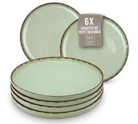 Pure Living Assiette à petit-déjeuner en faïence pour 6 personnes - Style maison de campagne de qualité supérieure - Petites assiettes à salade - Vert menthe