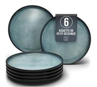 Pure Living Assiette à petit-déjeuner en faïence pour 6 personnes - Vainqueur du test Ibiza - Magnifiques assiettes à dessert méditerranéennes - Petites assiettes à salade - Bleu pétrole