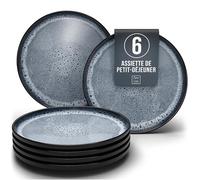 Pure Living Assiette à petit-déjeuner en faïence pour 6 personnes - Vainqueur du test Ibiza - Magnifiques assiettes à dessert méditerranéennes - Petites assiettes à salade - Bleu fumé