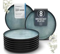 PURE LIVING INTERIOR DESIGN Lot de 8 petites assiettes plates en céramique de 19,1 cm, élégantes assiettes à salade, assiettes à dessert en céramique, passent au lave-vaisselle et au micro-ondes, bleu