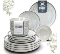 Pure Living Service de table 18 pièces pour 6 personnes - Beau service de table en grès de style méditerranéen pour 6 personnes - Passe au lave-vaisselle et au micro-ondes - Service de table pour 6