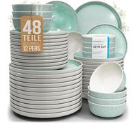 Pure Living Service de table 48 pièces pour 12 personnes - Beau service de table en grès de style méditerranéen pour 12 personnes - Passe au lave-vaisselle et au micro-ondes - Service de pour 12