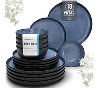 Pure Living Service de table en faïence pour 6 personnes, 18 pièces, vainqueur du test, ensemble de vaisselle en faïence méditerranéenne, bol et assiettes, service de table pour 6 personnes, set de