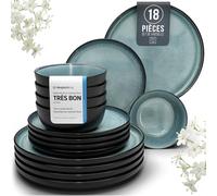 Pure Living Service de table en faïence pour 6 personnes, 18 pièces, vainqueur du test, ensemble de vaisselle en faïence méditerranéenne, bol et assiettes, service de table pour 6 personnes, set de