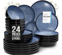 Pure Living Service de table en faïence pour 6 personnes, 24 pièces, vainqueur du test, ensemble de vaisselle en faïence méditerranéenne, bol et assiettes, service de table pour 6 personnes, set de