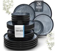 Pure Living Service de table en faïence pour 6 personnes, 24 pièces, vainqueur du test, ensemble de vaisselle en faïence méditerranéenne, bol et assiettes, service de table pour 6 personnes, set de