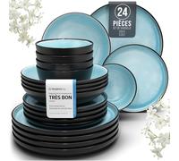 Pure Living Service de table en faïence pour 6 personnes, 24 pièces, vainqueur du test, magnifique service de table méditerranéen, set de bols et assiettes, service de table pour 6 personnes, set de