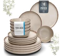 Pure Living Service de table en faïence rustique pour 6 personnes 18 pièces Vainqueur du test Style maison de campagne Service de table en faïence de qualité supérieure Beige