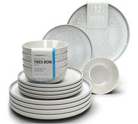 Pure Living Service de table Ibiza en grès pour 4 personnes, 12 pièces, gagnant du test, service de table en grès méditerranéen, bol et assiette, service de table pour 4 personnes, beige