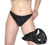 Pure Lust Slip fétiche avec gode pour femme - Slip de chasteté extravagant, stimulation discrète, vernis stretch brillant, plug pénis structuré, lingerie de bondage