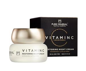 PURE MINERAL - Crème de Nuit Régénérante à la Vitamine C - 50ml | La crème de nuit à vitamine C nourrit pendant le sommeil et aide la peau à paraître plus lisse, ferme et reposée.