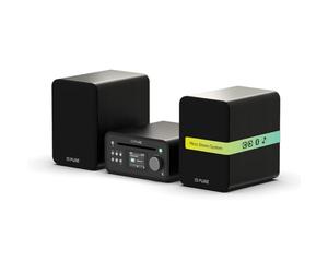 Pure Mini chaîne HiFi stéréo Classique avec Lecteur CD, Radio Dab+ Bluetooth 5.3, USB, AUX, Prise Casque, télécommande, 40 W stéréo, Aspect Bois, Noir