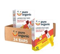 Pure Organic Barres de fruits multicouches, fraise banane, sans gluten, collations végétaliennes (2 boîtes, 24 barres)