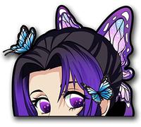 Pure Print Cut Autocollant d'anime Demon Slayer Peeker - Résistant aux intempéries - Pour décoration murale, voiture, moto et scooter - Article de fan de Kawaii Shinobu Kocho