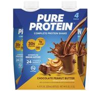 Pure Protein Shake hyperprotéiné, pauvre en sucre, remplacement de repas cétogène, vitamines et minéraux essentiels, boisson après entraînement - Chocolat Beurre de Cacahuète - Pack de 4 (325 ml)