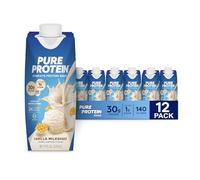 Pure Protein Shake hyperprotéiné, pauvre en sucre, remplacement de repas compatible cétogène, vitamines et minéraux essentiels, boisson après entraînement - Milkshake Vanille - Pack de 12 (325 ml)