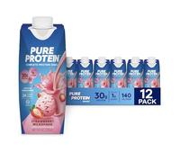 Pure Protein Shake hyperprotéiné, pauvre en sucre, remplacement de repas compatible cétogène, vitamines et minéraux essentiels, boisson après entraînement - Milkshake Fraise - Pack de 12 (325 ml)