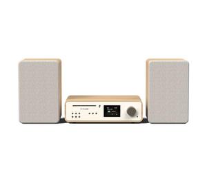Pure Système de musique stéréo HiFi classique (son 100 W, radio Internet, DAB+/FM, Bluetooth, lecteur CD, USB et Spotify Connect), blanc coton/chêne (blanc coton)