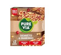 Pure Via Barres de Céréales Cacahuètes & Cranberries - Riches en Fibres et Protéines - Sans Gluten et sans sucre Ajouté | 3 X 35g