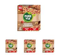 Pure Via Barres de Céréales Cacahuètes & Cranberries - Riches en Fibres et Protéines - Sans Gluten et sans sucre Ajouté | 3 X 35g (Lot de 4)