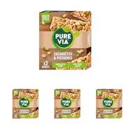 Pure Via Barres de Céréales Cacahuètes & Pistaches - Riches en Fibres et Protéines - Sans Gluten et sans sucre Ajouté | 3 X 35g (Lot de 4)