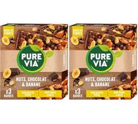 Pure Via Barres de Céréales Nuts, Chocolat & Banane - Riches en fibres - Sans sucre ajouté | 3 x 35g (Lot de 2)