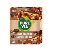 Pure Via Barres de Céréales Nuts, Chocolat & Pointe de Sel - Riches en fibres - Sans sucre ajouté | 3 x 35g