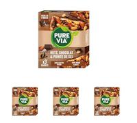 Pure Via Barres de Céréales Nuts, Chocolat & Pointe de Sel - Riches en fibres - Sans sucre ajouté | 3 x 35g (Lot de 4)