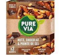 PURE VIA Barres nuts chocolat et pointe de sel les 3 barres de 35g