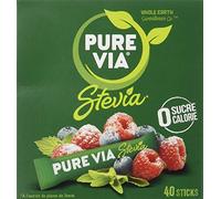PURE VIA - Boîte 40 sticks - Stevia - Zéro Calorie - Lot de 4