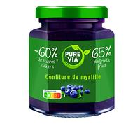 PURE VIA - Confiture de Myrtilles 300g - 60% Moins de Sucre, Plus de Goût - Origine Naturelle - 300g