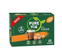 Pure Via - Roux - Boîte de 65 Morceaux - Faible teneur en calorie, Zéro Sucre - Alternative d'Origine Naturelle au Sucre Roux | 130g