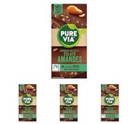 Pure Via Tablette Chocolat au Lait & Éclats Amandes à la stevia, sans sucre ajouté, Équitable 100g (Lot de 4)