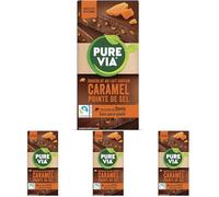 Pure Via Tablette Chocolat au Lait Saveur Caramel pointe del Sel à la stevia, sans sucre ajouté, Équitable 100g (Lot de 4)