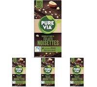 Pure Via Tablette Chocolat Noir & Éclats Noisettes à la stevia, sans sucre ajouté, Équitable 100g (Lot de 4)