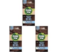 Pure Via Tablette Chocolat Noir & Pointe de Sel à la stevia, sans sucre ajouté, Équitable 100g (Lot de 3)