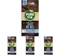 Pure Via Tablette Chocolat Noir & Pointe de Sel à la stevia, sans sucre ajouté, Équitable 100g (Lot de 4)