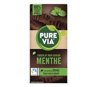 Pure Via Tablette Chocolat Noir Saveur Menthe à la Stevia, Sans sucre ajouté, Équitable 100g