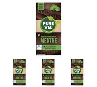 Pure Via Tablette Chocolat Noir Saveur Menthe à la Stevia, Sans sucre ajouté, Équitable 100g (Lot de 4)