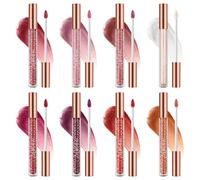Pure Vie Lip Gloss Kit Cadeau Maquillage pour Femme, 8Color Rouge a Levre mat Longue Tenue Rouges à Lèvres, Crayon a Levre Marron Nude Pailleté Coffret Maquillage Kit pour Enfant Fille Faire la Fête