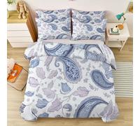 Pure White Navy Blue Parure de Lit, Bohème Vintage Housse de Couette 90 x 190 cm, Plantes Lianes Feuilles Housse de Couette en Microfibre avec Taies d'oreiller, pour Adulte Enfant Filles