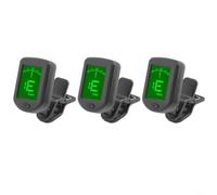 PureBowlic Accordeur numérique à clipser pour grand écran LCD et rétroéclairage bicolore pour basse, ukulélé, violon, mode 12 tonalités, noir, lot de 3 appareils d'accordage électroniques pour