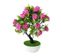 PureBowlic Arbre artificiel avec 20 fleurs dans un pot blanc élégant, 26 cm, fausses roses pour décoration d'intérieur, bureau, centre de table de mariage, sans entretien, arrangement floral