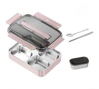 PureBowlic Boîte à déjeuner en acier inoxydable 4 compartiments pour conserver la chaleur 250 ml avec cuillère et baguettes Bleu 26 x 19 x 6,5 cm